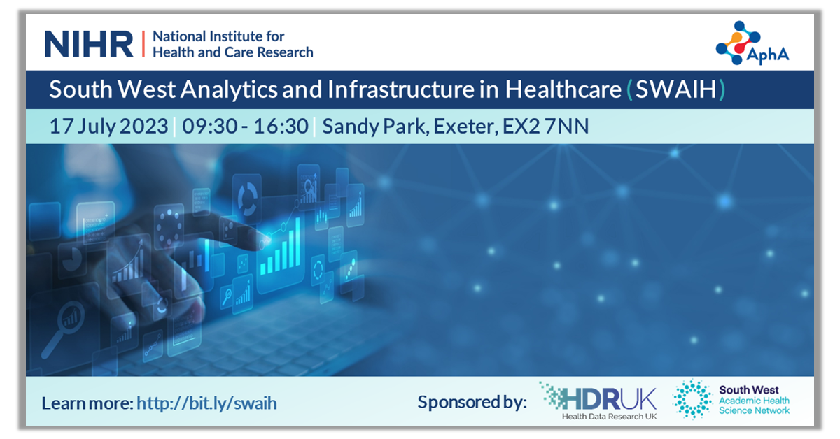 South West Analytics and Infrastructure in Healthcare ( SWAIH ) 17 July 2023 | 09:30 - 16:30 | Sandy Park, Exeter, EX2 7NN Learn more: http://bit.ly/swaih